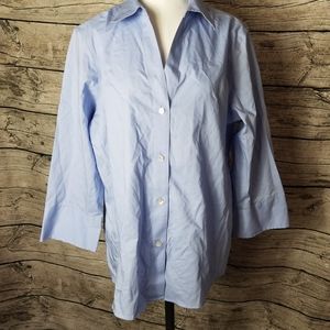 Foxcroft Blue Button Down Shirt missing Size but looks Size M.Pit to pit appro